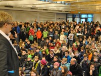 Begrüßung in der Mensa durch Schulleiterin Wölbern